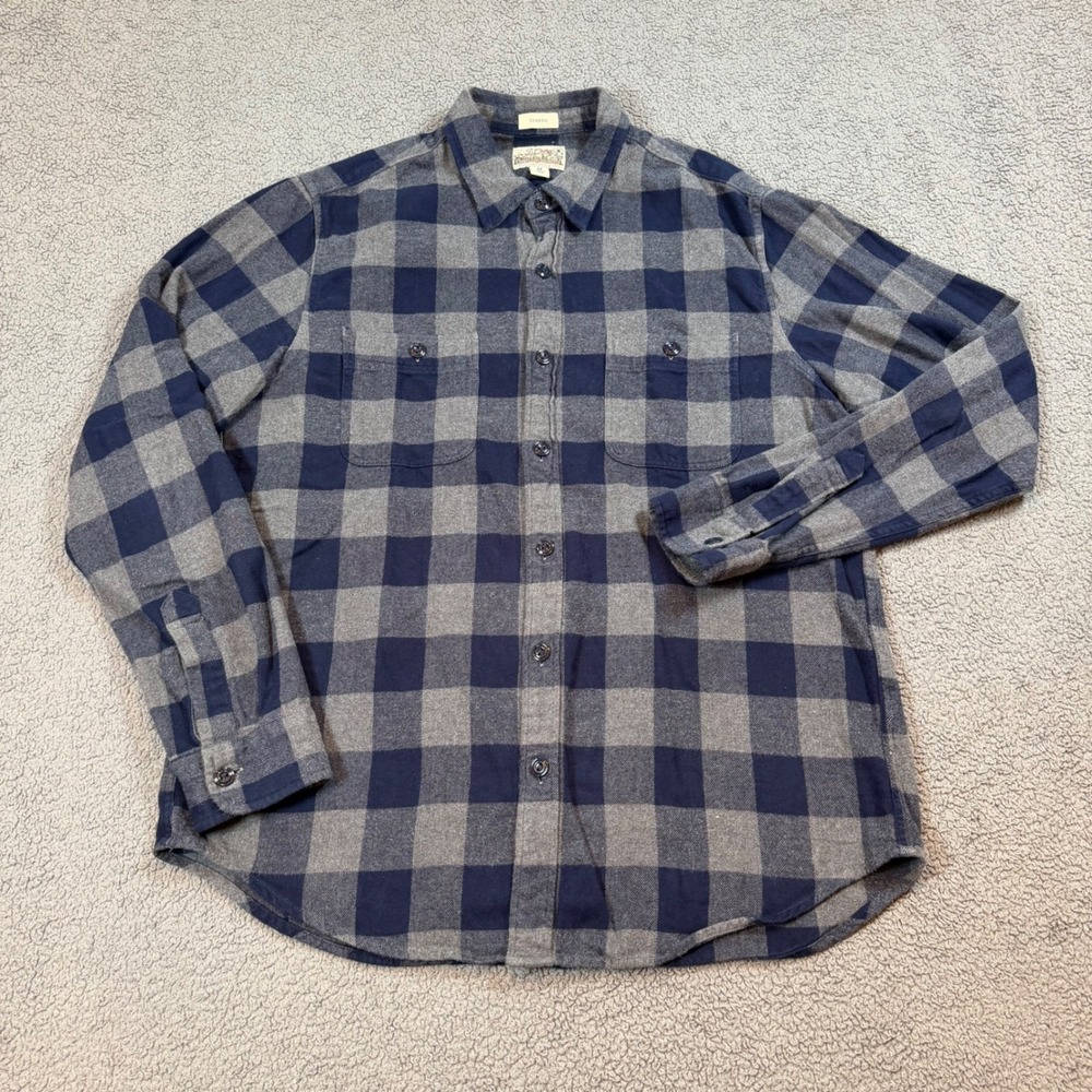 J.Crew Mens M Mid-Weight Flannel Shirt Blue Grey Buffalo Plaid Double Brushed
